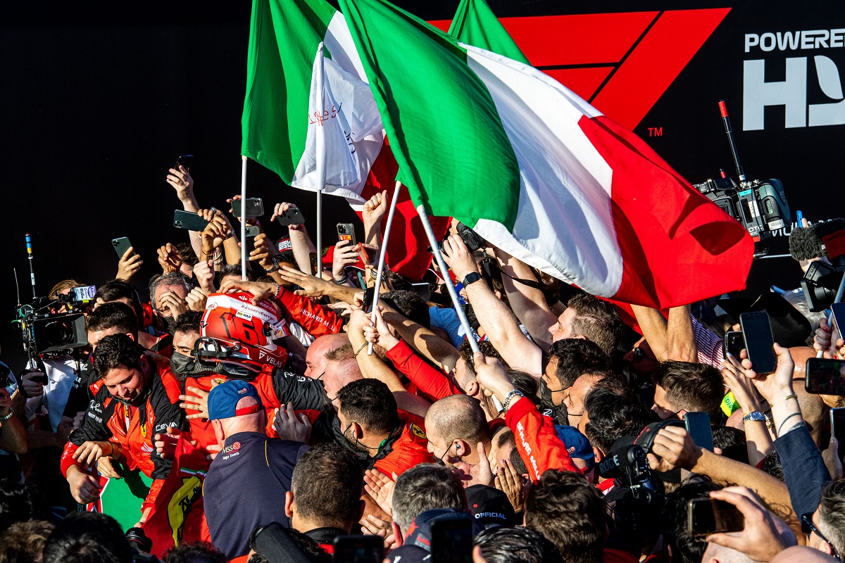 El festejo de Leclerc con el equipo ¿Anticipo de Imola? (Scuderia Ferrari)