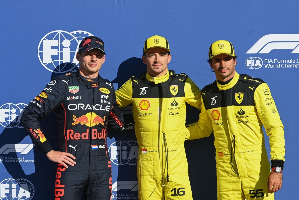 Leclerc, Verstappen y Sainz; los tres mejores tiempos de la Q3. (Mark Sutton)