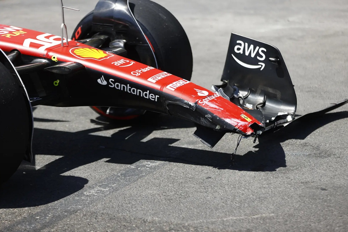 La trompa dañada de la ferrari de Leclerc. (Mark Sutton)