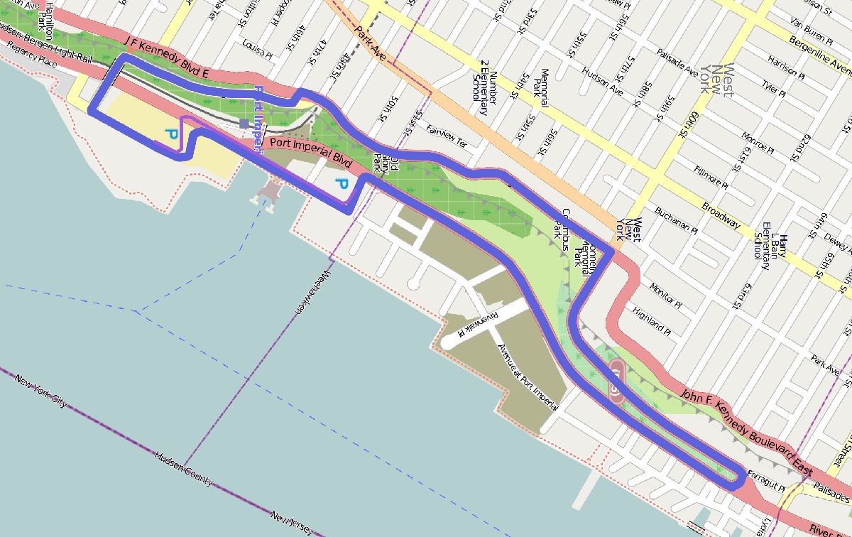 Croquis del Port Imperial Street Circuit, el proyecto que estuvo a punto de concretarse en 2013 pero quedó trunco. (Archivo / OpenStreetMap - Chris Ruvolo)