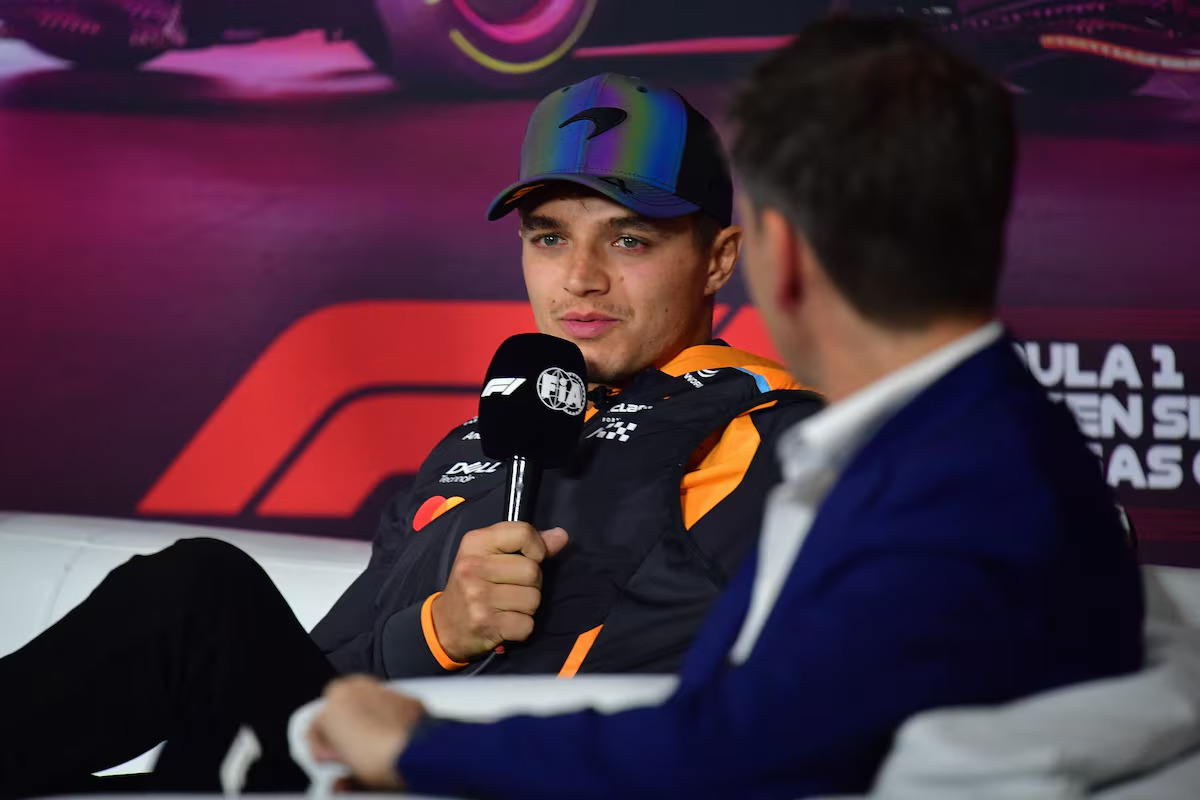 Norris durante la rueda de prensa. (Gary A. Vasquez / Imagn / Reuters)